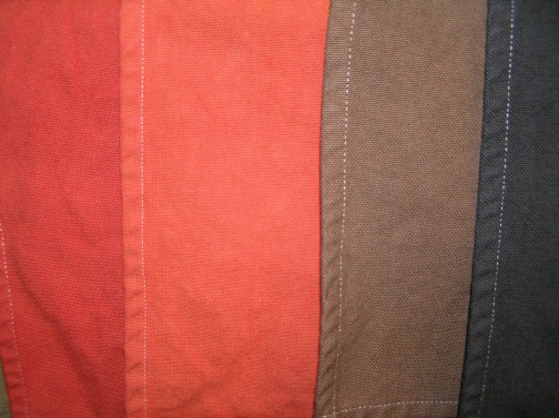 Red-orange, orange, brown, and black.