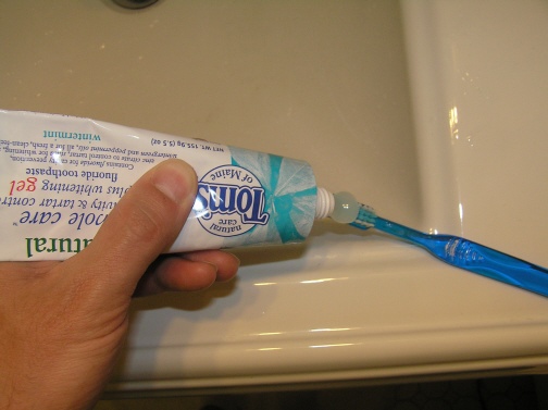 I don't really put toothpaste on this way. I had to hold the camera with one hand.