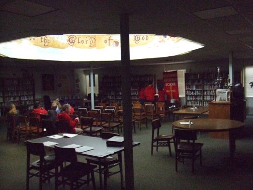We dimmed the lights in the library for the occasion.
