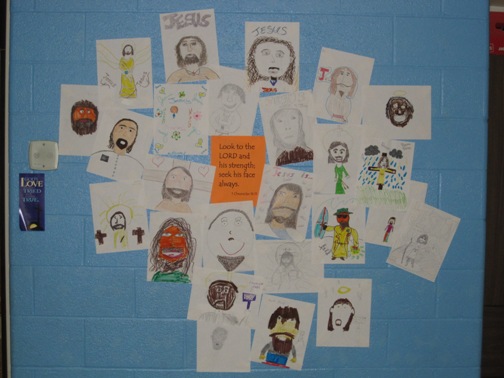 In 6th grade, we talked about how nobody knows what Jesus looked like, then I had them draw a picture of him.