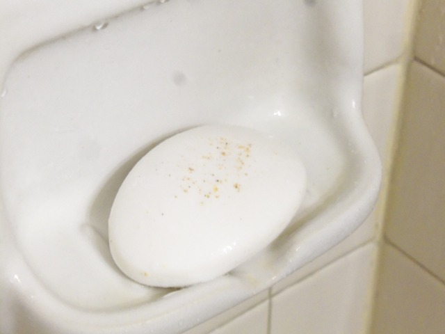 The sand stuck to the soap.