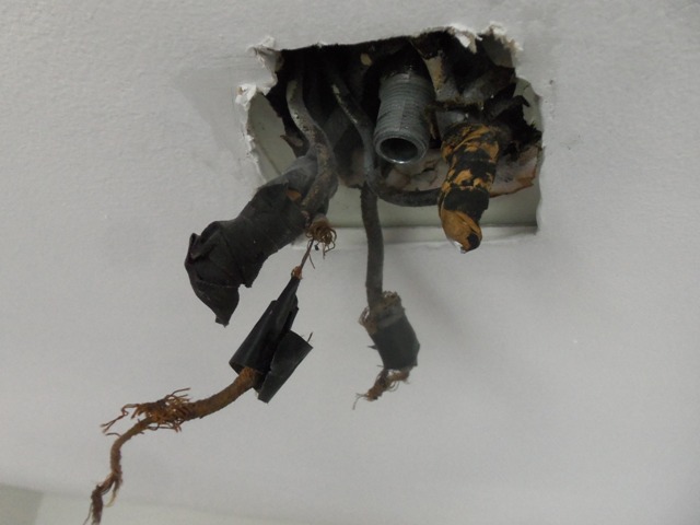 The connections to the old light fixture were rotted down to bare wire.