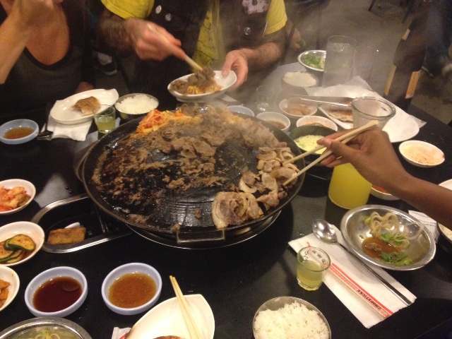 The meat was warm and tasty.  The table was filled with delicious flavors.