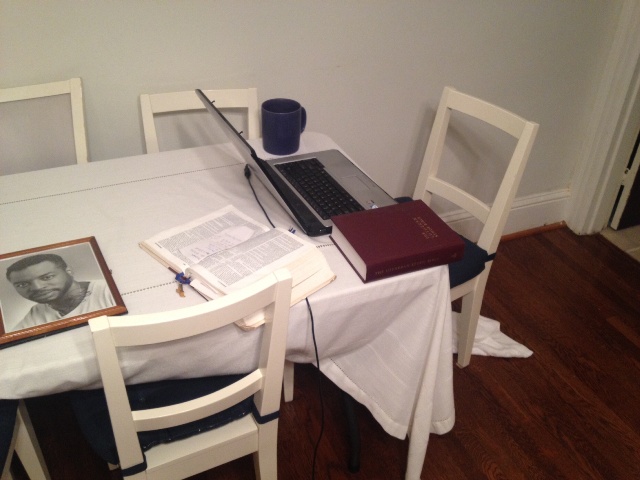 Working in the dining room helps minimize distractions.