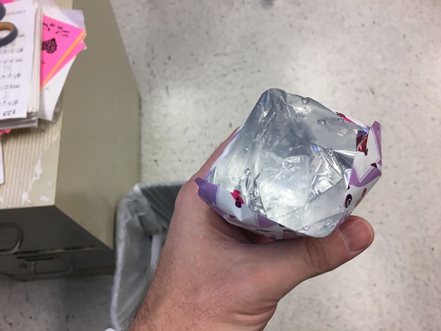 Clear plastic packet and some water.