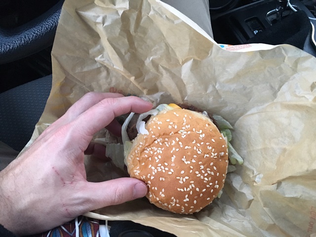 It was the size of a regular hamburger.  The scratches on my hand are from Gus.