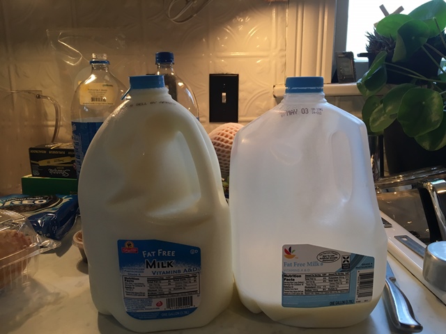 I was going to just take a picture of the new style, but then realized the jug in my refrigerator was the old style.  I could do a comparison!  Nice.