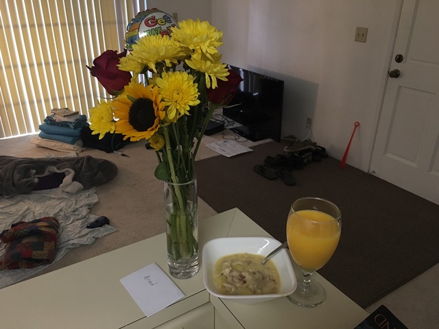 Soup and flowers and orange juice.  How could I not feel better?