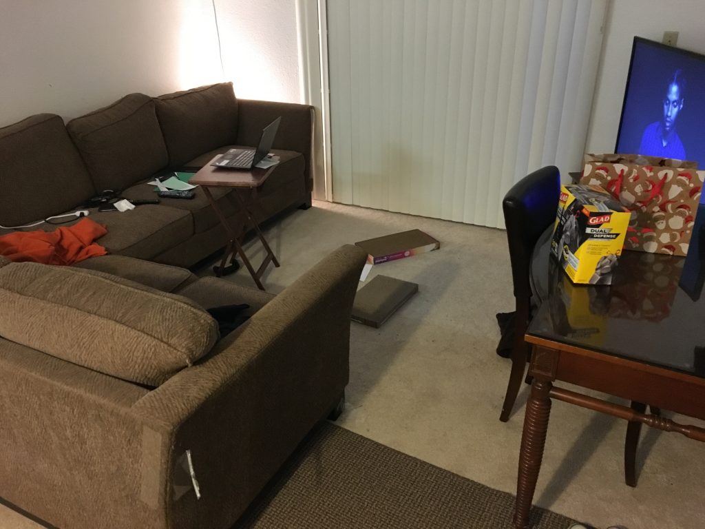 I didn't think I should post a picture of the inside of my mouth, so instead, here's a picture of my half-cleaned living room. I did a bunch of things half way yesterday.