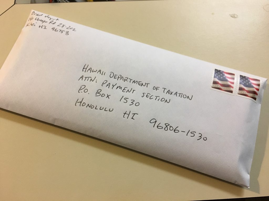 I could not e-file my Hawaii taxes.  The envelope was bulging with forms!