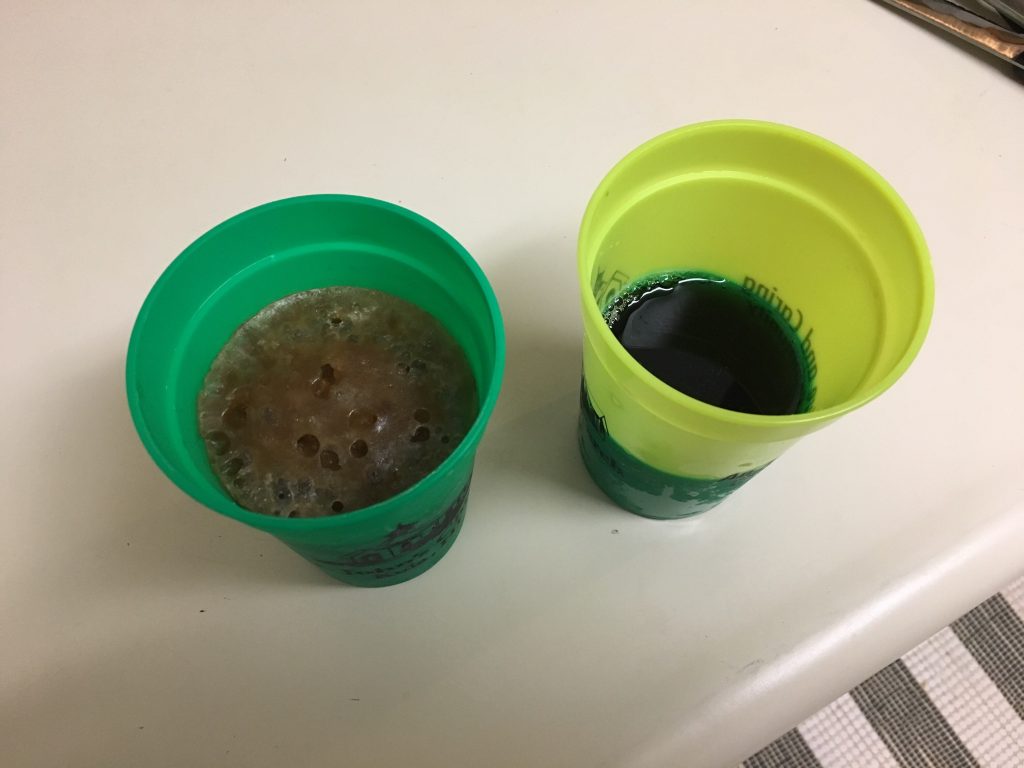 The cups are temperature sensitive.  They go from yellow to green when they get cold.